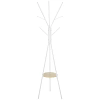 HOMCOM Perchero de Pie Forma de Árbol Perchero para Ropa de Metal con 9 Ganchos y Estante Perchero Vintage 45x45x180 cm Blanco(m-11)