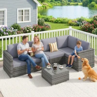 Outsunny 4 Pieces Rattan Garden Furniture Set, Wicker Outdoor Furniture Set with Corner Sofa Loveseat Coffee Table Cushions, Conservatory Furniture Set for Patio Balcony Poolside, Grey(m-19)