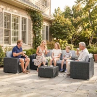 Outsunny 5 Seater Rattan Garden Furniture Set with Wide Armrests, Cushions, Pillows for Patio, Dark Grey(m-9)