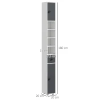 kleankin Columna de Baño con 1 Cajón 5 Estantes y 2 Puertas para Salón Dormitorio Carga 30 kg 20x20x180 cm Gris(m-3)
