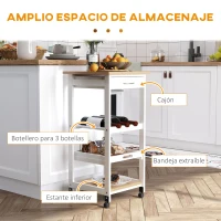 HOMCOM Carrito de Cocina Carro de Servicio Multifuncional de 4 Niveles con Ruedas Cajón Estantes y Botellero 37x37x76 cm Blanco(m-4)