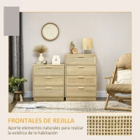 HOMCOM Cómoda con 4 Cajones de Rejilla de Ratán Cajonera de Madera para Dormitorio Estilo Cannage Bohemio 60x38x88,5cm Natural(m-5)