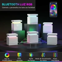 HOMCOM Mesita de Noche Blanca con Luz LED Mesita Decorativa con 2 Cajones y Mando a Distancia 45x35x52 cm Blanco(m-4)
