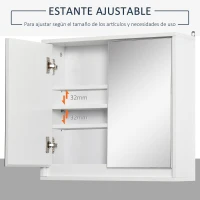 HOMCOM Armario de Baño con Espejo con 2 Puertas y Balda Ajustable Mueble Colgante de Estilo Moderno 48x14,5x45 cm Blanco(m-4)