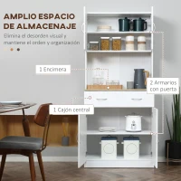 HOMCOM Armario Alacena de Cocina con Cajón 4 Puertas y Estantes Interiores Ajustables Mueble de Almacenaje 80x40x180 cm Blanco(m-4)