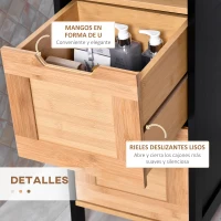 kleankin Armario Alto para Baño con 3 Estantes y 2 Cajones Estilo Moderno 30x30x144,3 cm Negro y Natural(m-5)