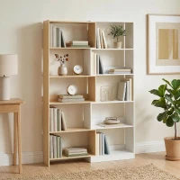 HOMCOM Bibliotecă de Colț cu 5 Polițe, Design Rotativ 350°, Lemn/Alb(m-9)