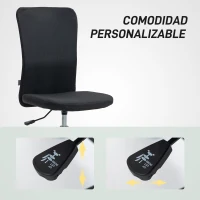 HOMCOM Silla de Oficina con Ruedas Altura Ajustable y Tapizado en Lino Sintético para Oficina o Estudio 53x43x85-93 cm Negro(m-7)