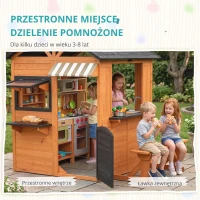 AIYAPLAY Drewniany domek dla dzieci z kuchnią, ławką, okienkami i drzwiami dla dzieci w wieku 3-8 lat, 171,5 x 146 x 156 cm, brązowy(m-7)