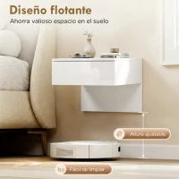 HOMCOM Juego de 2 Mesitas de Noche Flotantes con Cajón Montado en la Pared para Dormitorio 40x35x36,2 cm Blanco Brillo(m-4)