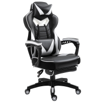 Vinsetto Silla Gaming Ergonómica Silla de Escritorio de Oficina Regulable en Altura Reclinable Respaldo con Reposapiés Reposacabezas Cojín Lumbar Ruedas 65x70x118,5-128,5 cm Blanco