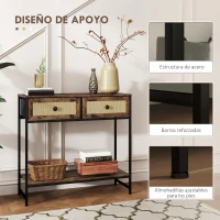HOMCOM Mesa Consola con Estante Abierto y 2 Cajones Frontales de Ratán Consola para Recibidor 80x30x75 cm Marrón Rústico(m-6)