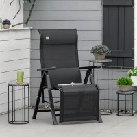 Outsunny Silla Reclinable Plegable de Jardín con Respaldo Ajustable en 9 Posiciones y Cojín Lumbar 70x65x111 cm Negro(m-2)