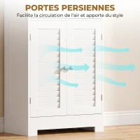 HOMCOM Meuble de salle de bain haut, meuble de rangement avec 6 portes dont 2 vitrées et 2 persiennes, étagère réglable, blanc(m-6)