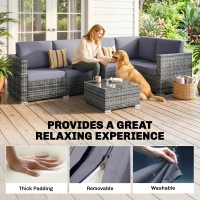 Outsunny 4 Pieces Rattan Garden Furniture Set, Wicker Outdoor Furniture Set with Corner Sofa Loveseat Coffee Table Cushions, Conservatory Furniture Set for Patio Balcony Poolside, Grey(m-18)