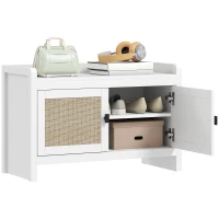 HOMCOM Banco Zapatero con Puertas Frentes de Ratán Balda Extraíble para Entrada o Dormitorio 80x35x52 cm Blanco y Beige(m-10)