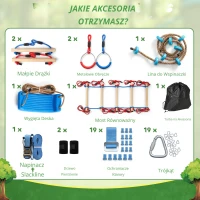AIYAPLAY Ninja Line dla dzieci, zestaw 24 m Slackline z pierścieniami gimnastycznymi, 7 przeszkodami, mostem do balansowania, dla dzieci w wieku 3-6 lat, czerwony+niebieski(m-4)