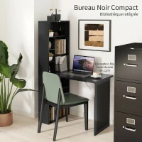 HOMCOM Bureau d'ordinateur pliable avec bibliothèque, poste de travail, tableau noir et étagère réglable, 98x51x153cm, noir(m-9)