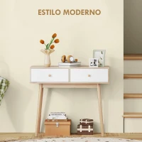 HOMCOM Mesa Consola con 2 Cajones Diseño Moderno en Roble y Blanco para Entrada Salón o Pasillo 86x35x75 cm(m-5)