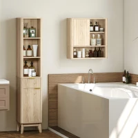 HOMCOM Armario de Baño de Pared con Puerta Corredera 5 Compartimentos y Estantes Ajustables 60x20x62 cm Blanco(m-2)