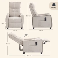 HOMCOM Fotoliu Masaj Reclinabil Manual din Material Textil Tip In cu Telecomandă, Crem(m-3)