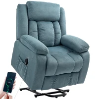 HOMCOM Aufstehsessel mit weichem Bezug, Recliner-Sessel mit Fernbedienung und Seitentaschen, Blau(m-11)
