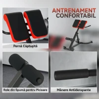 SPORTNOW Banc de Musculation Réglable 5 Niveaux, Chaise Romaine avec Rouleaux en Mousse Dense, 112 x 62 x 88 cm, Noir et Rouge(m-7)
