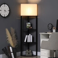 HOMCOM Corner Floor Lamp with Shelves, Tall Standing Lamps for Living Room, with Pull Chain Switch Bulb not Included, Black(m-2)