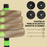 SPORTNOW Set Bilanciere con Pesi 3 in 1 da 16 Dischi e Impugnatura Antiscivolo, 140x22x22 cm, Verde(m-7)