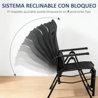 Outsunny Silla Reclinable Plegable de Jardín con Respaldo Ajustable en 9 Posiciones y Cojín Lumbar 70x65x111 cm Negro(m-5)