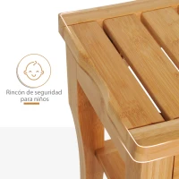 HOMCOM Taburete de Baño de Bambú con Estante Banco de Baño Impermeable y Robusta para Salón SPA 47,5x26x44,5 cm Natural(m-6)