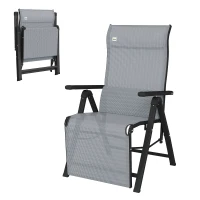 Outsunny Silla Reclinable Plegable de Jardín con Respaldo Ajustable en 9 Posiciones y Cojín Lumbar 70x65x111 cm Gris(m-11)