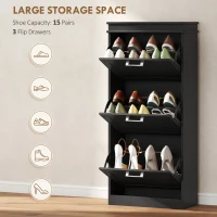 HOMCOM Three-Drawer Minimalistic Shoe Cabinet - Black(m-4)