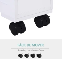 HOMCOM Mueble de Baño 2 Cajones Ahorra Espacio con 4 Ruedas 16x52x71,5 cm Blanco(m-4)