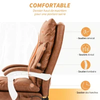 HOMCOM Chaise bureau ergonomique fauteuil de bureau en PU soutien lombaire gonflable dossier inclinable hauteur réglable marron(m-5)