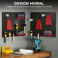 HOMCOM panneau perforé mural 600 x 400 mm, organiseur garage en acier avec 4 panneaux perforés, noir et rouge(m-6)