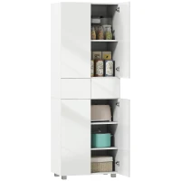 HOMCOM Aparador Alacena de Cocina Mueble Auxiliar con 4 Puertas 2 Cajones y Estantes Ajustables 60x35x170 cm Blanco(m-10)