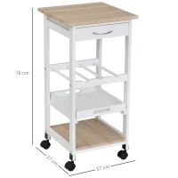 HOMCOM Carrito de Cocina Carro de Servicio Multifuncional de 4 Niveles con Ruedas Cajón Estantes y Botellero 37x37x76 cm Blanco(m-3)