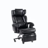 Sillón ejecutivo con función de masaje y calefacción, silla de oficina ergonómica con piel sintética, reposapiés extensible, 88 x 70 x 112,5 cm, Negro(m-1)