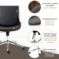 Vinsetto Silla de Oficina Giratoria de PU con Altura Ajustable Función de Inclinación y Ruedas 51x65,5x82-92 cm Negro(m-7)