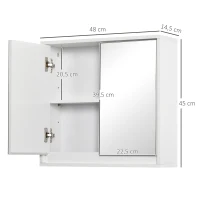 HOMCOM Armario de Baño con Espejo con 2 Puertas y Balda Ajustable Mueble Colgante de Estilo Moderno 48x14,5x45 cm Blanco(m-3)