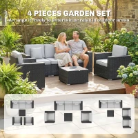 Outsunny 5 Seater Rattan Garden Furniture Set with Wide Armrests, Cushions, Pillows for Patio, Dark Grey(m-5)