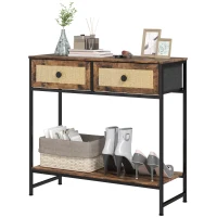 HOMCOM Mesa Consola con Estante Abierto y 2 Cajones Frontales de Ratán Consola para Recibidor 80x30x75 cm Marrón Rústico(m-11)