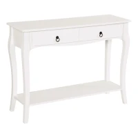 HOMCOM Mesa Consola Aparador Salón Comedor Mueble Recibidor Mesa Auxiliar con Cajones y Estante Diseño Elegante 100x33x75cm Madera Color Blanco Brillo(m-10)