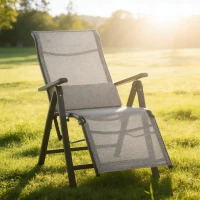Outsunny Silla Reclinable Plegable de Jardín con Respaldo Ajustable en 9 Posiciones y Cojín Lumbar 70x65x111 cm Gris(m-8)