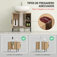 HOMCOM Mueble bajo Lavabo con Puerta y Estante Ajustable para Lavabo con Pedestal 60x30x59,5 cm Roble(m-4)