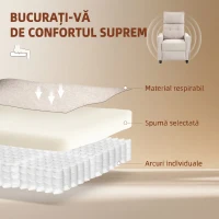 HOMCOM Fotoliu Masaj Reclinabil Manual din Material Textil Tip In cu Telecomandă, Crem(m-6)