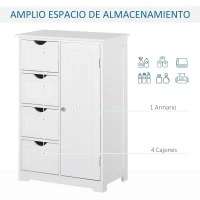 kleankin Armario Auxiliar de Baño Mueble para Baño con Puerta 4 Cajones y Estante Ajustable para Cocina Salón 56x30x83 cm Blanco(m-4)