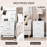 HOMCOM Mesilla de Noche con 3 Cajones y Asas de Aluminio Mesa de Noche para Dormitorio Salón 40x35x58 cm Blanco(m-5)