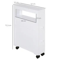 HOMCOM Mueble de Baño 2 Cajones Ahorra Espacio con 4 Ruedas 16x52x71,5 cm Blanco(m-3)